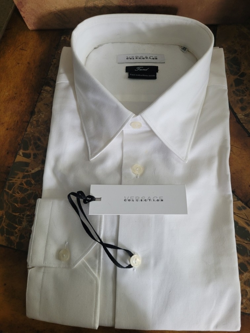 Versace Men’s White Dress Shirt with Classic Point Collar